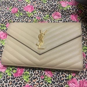 YSL Envelope Chain Wallet in Beige